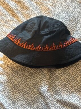 Black Bucket Hat with Orange Flame Trim